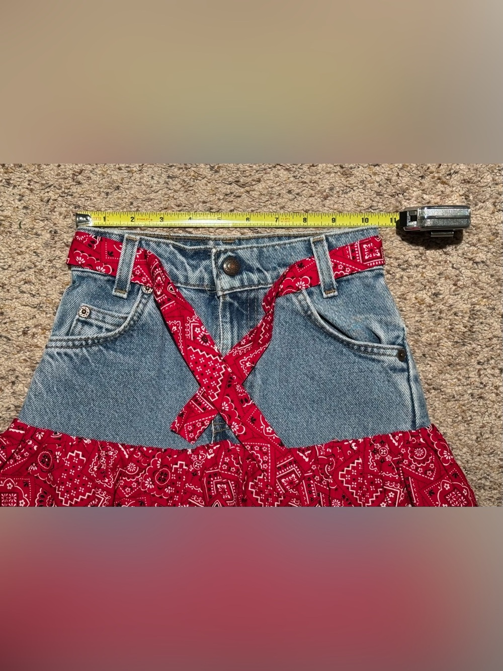 Levi’s | Kids Custom Vintage Denim Mini Skirt with Red Bandana Ruffle - Picture 4 of 5